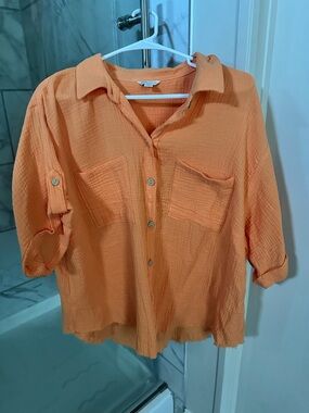 Cato Orange Lightweight Button-Front Blouse